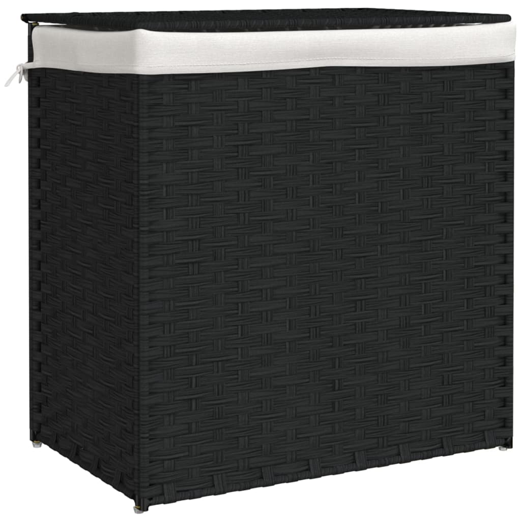 Vidaxl wasmand met 2 vakken 53x35x57 cm poly rattan zwart