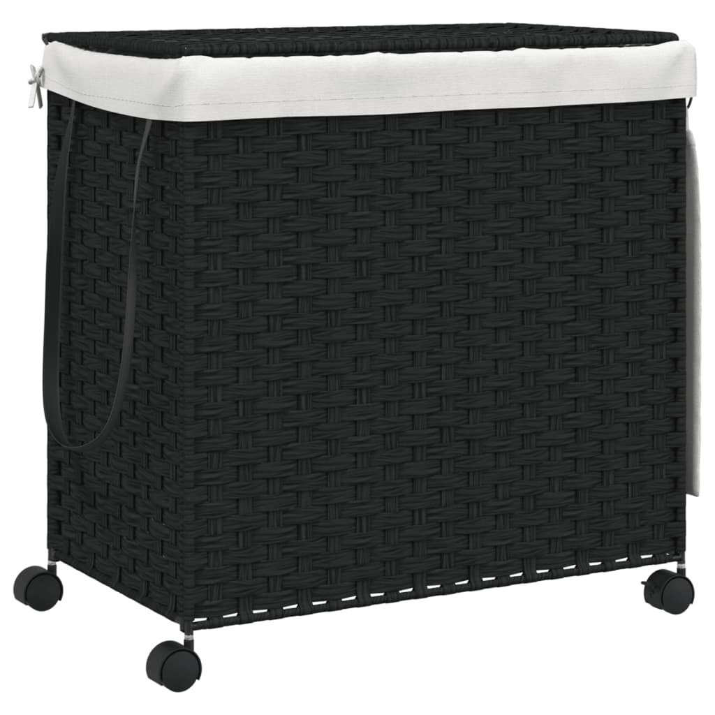 Vidaxl wasmand op wielen 60x35x60,5 cm rattan zwart