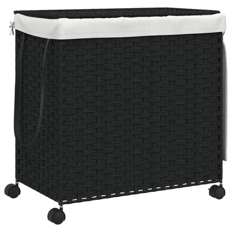 VidaXL Wasmand op wielen 60x35x60,5 cm rattan zwart