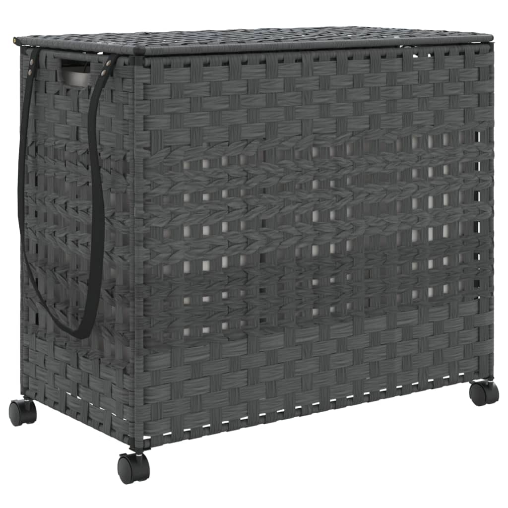 Vidaxl wasmand op wielen 66x35x60 cm rattan grijs