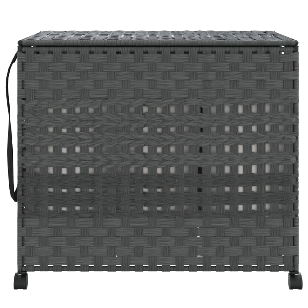 Vidaxl wasmand op wielen 66x35x60 cm rattan grijs