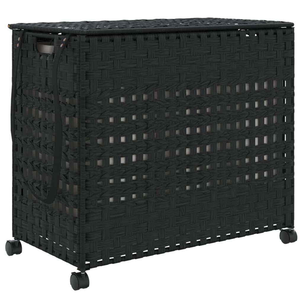 Vidaxl wasmand op wielen 66x35x60 cm rattan zwart