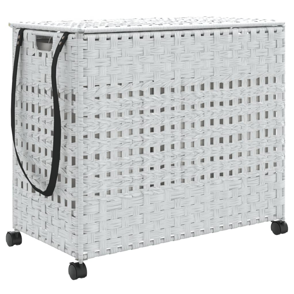 Vidaxl wasmand op wielen 66x35x60 cm rattan wit