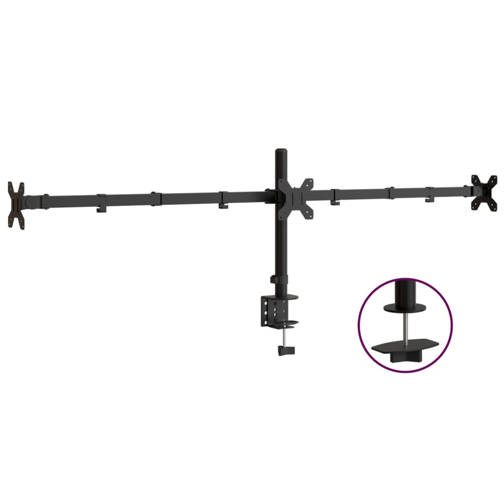 VidaXL Monitorstandaard drieubbel VESA 75 100 mm staal zwart