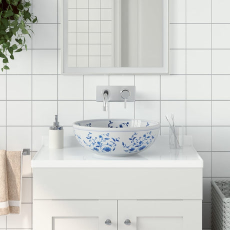 Vidaxl opzetwasbak rond φ41x14 cm keramiek wit en blauw