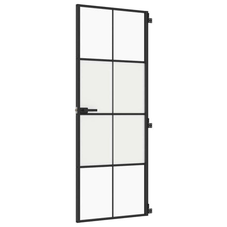 Vidaxl binnendeur smal 76x201,5 cm gehard glas en aluminium zwart