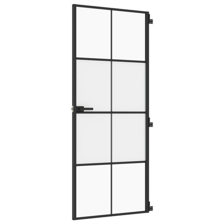 VidaXL Binnendeur smal 83x201,5 cm gehard glas en aluminium zwart