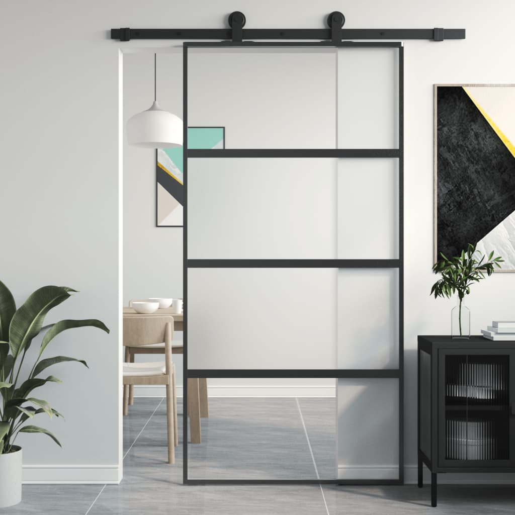 VidaXL Schuifdeur 102,5x205 cm gehard glas en aluminium zwart