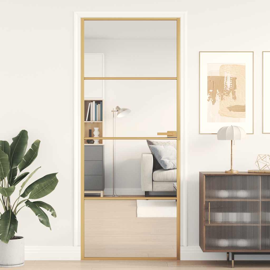 Vidaxl binnendeur smal 83x201,5 cm gehard glas en aluminium goudkleur