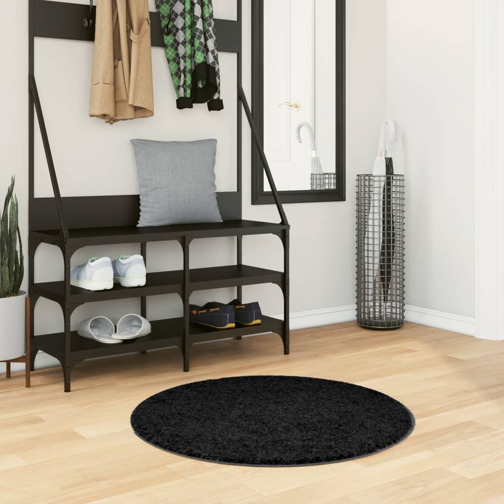 Vidaxl vloerkleed pamplona shaggy hoogpolig modern ø 80 cm zwart