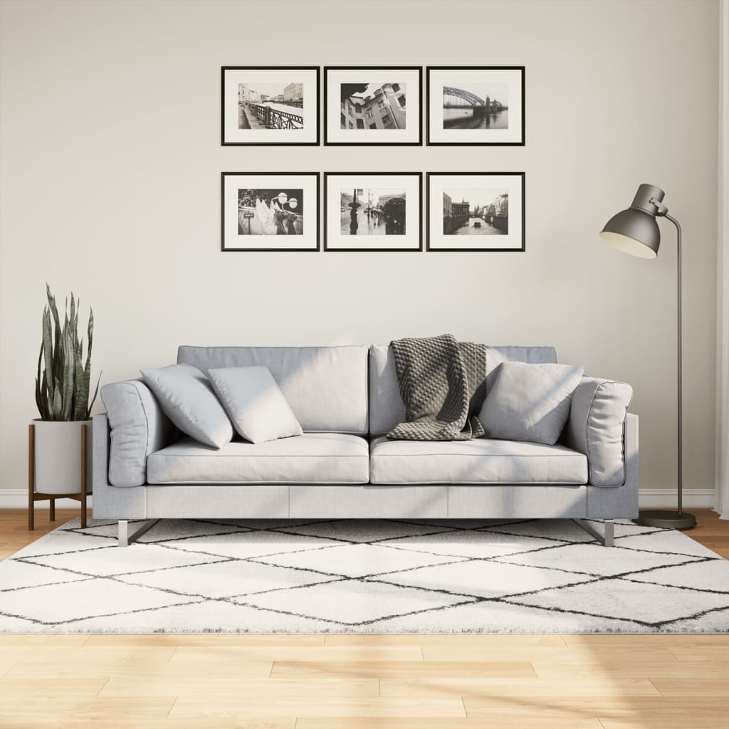 Vidaxl vloerkleed shaggy hoogpolig modern 140x200 cm crème en zwart