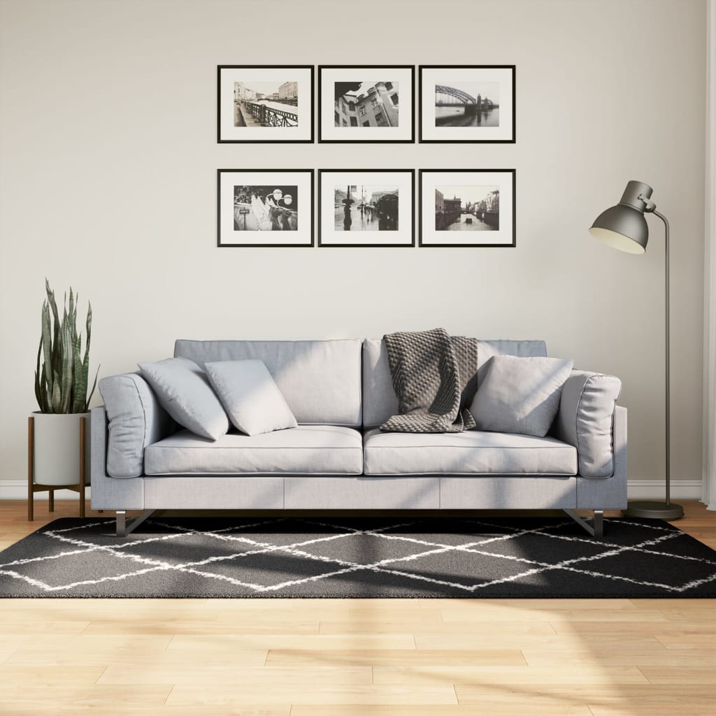 Vidaxl vloerkleed shaggy hoogpolig modern 100x200 cm zwart en crème