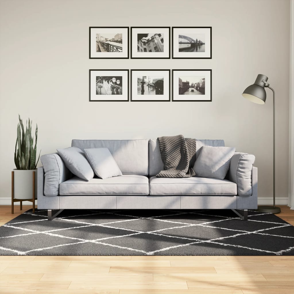 Vidaxl vloerkleed shaggy hoogpolig modern 140x200 cm zwart en crème