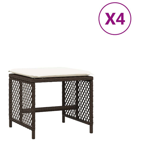 Vidaxl tuinkrukken 4 st met kussens 41x41x36 cm poly rattan bruin