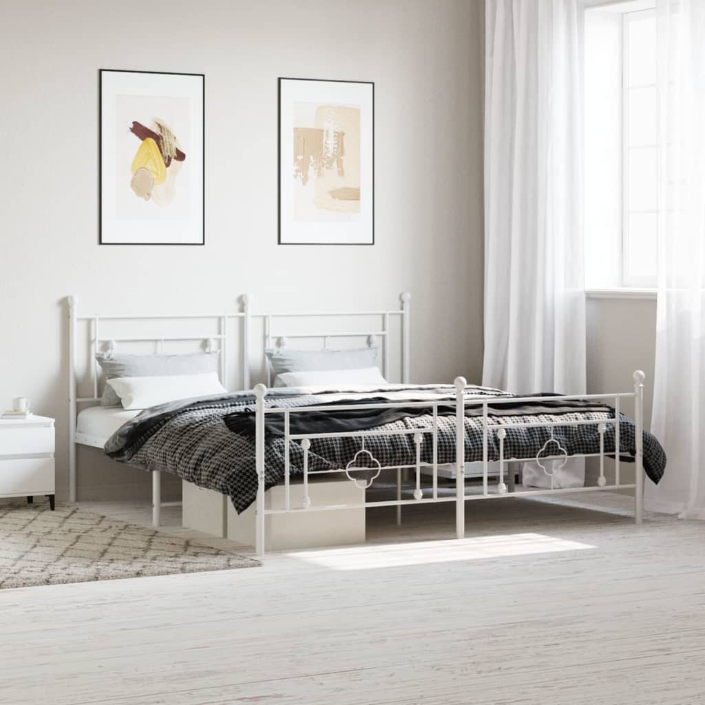 Vidaxl bedframe met hoofd- en voeteneinde metaal wit 183x213 cm
