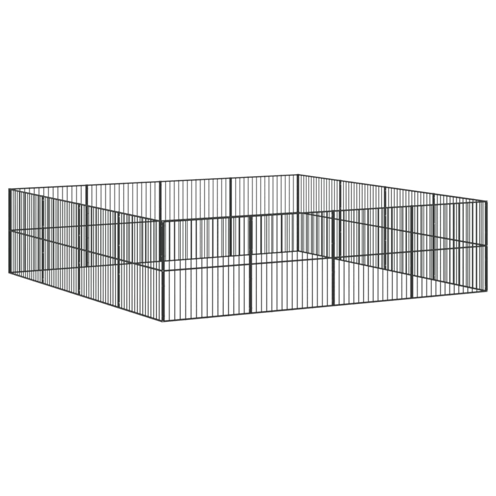 VidaXL Hondenkennel 16 panelen gepoedercoat staal zwart