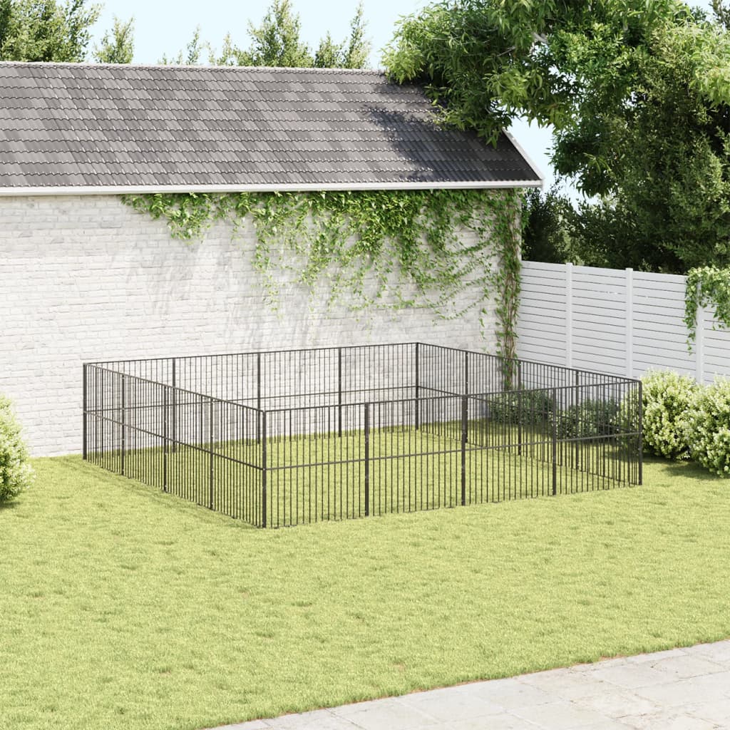 VidaXL Hondenkennel 16 panelen gepoedercoat staal zwart