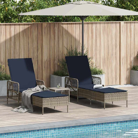 Vidaxl ligstoel 3 st poly rattan grijs en marineblauw