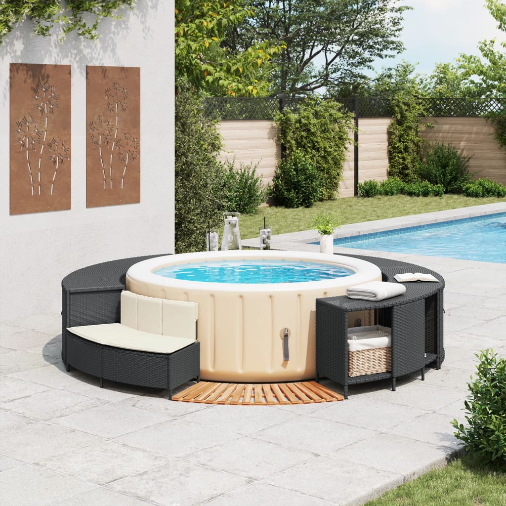 Vidaxl hottub-ombouw poly rattan en massief acaciahout zwart