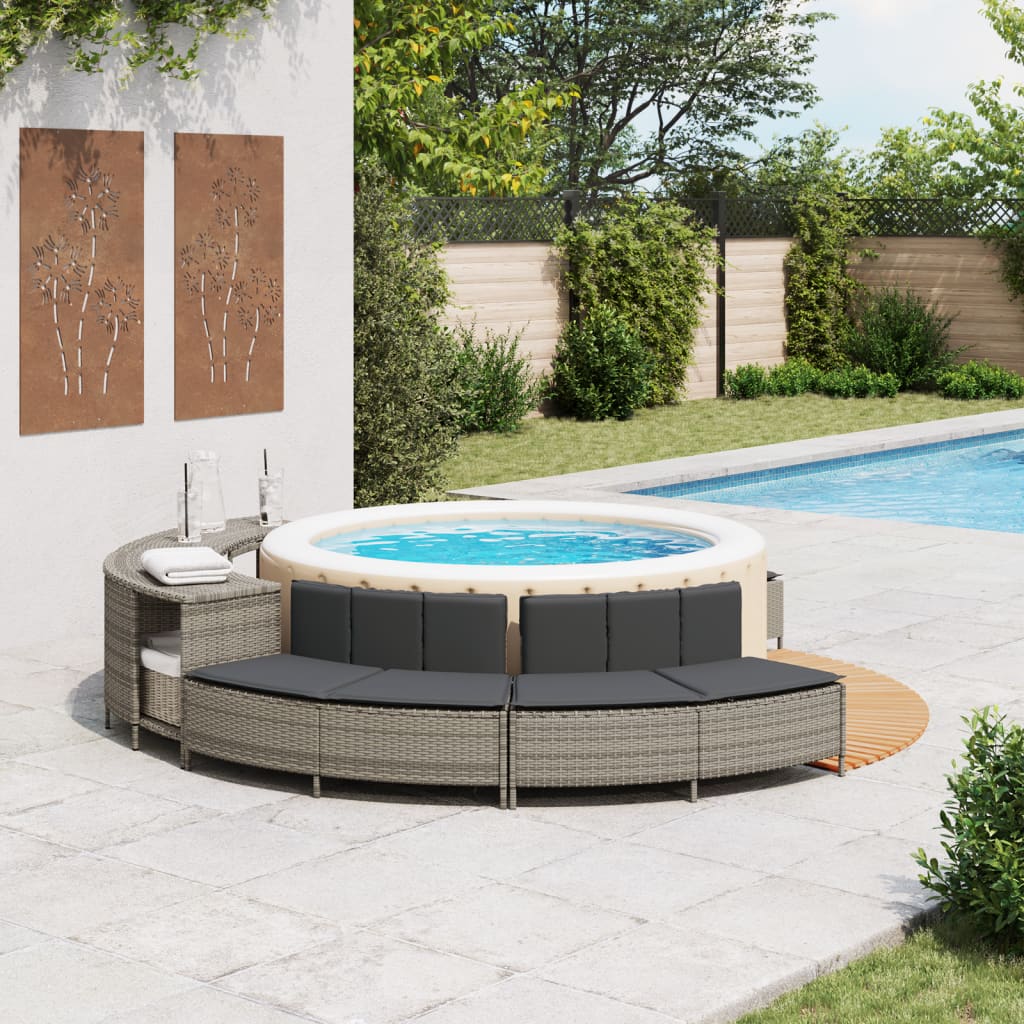 Vidaxl hottub-bankjes met kussens 2 st poly rattan grijs