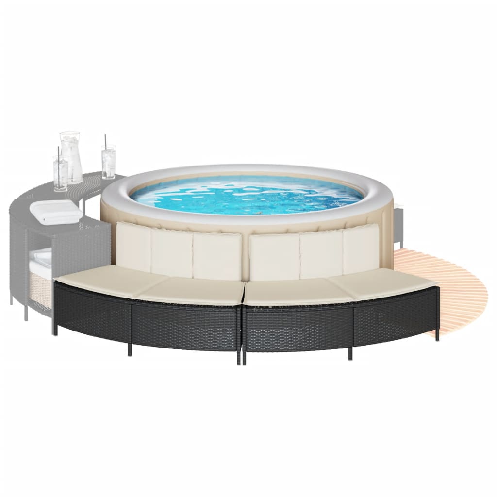 Vidaxl hottub-bankjes met kussens 2 st poly rattan zwart