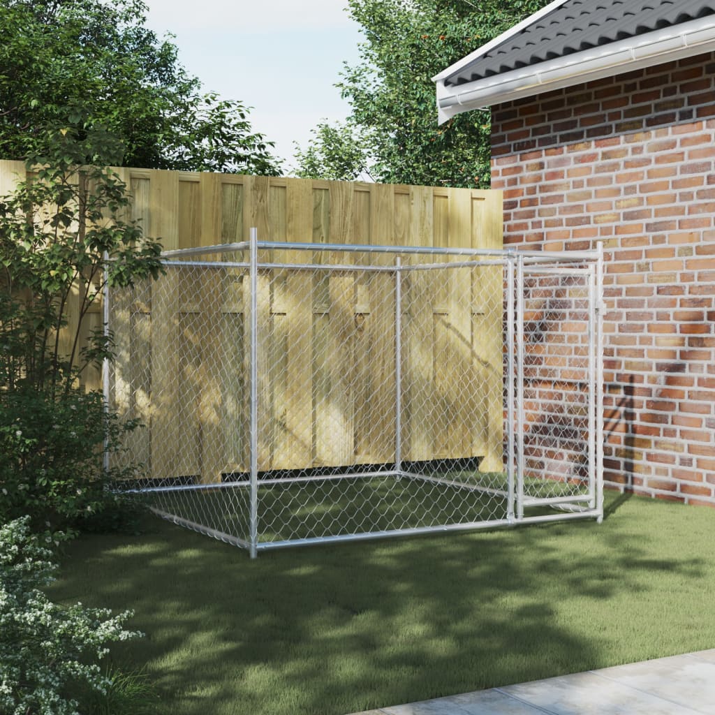 Vidaxl hondenhok met deur 2x2x1,5 m gegalvaniseerd staal grijs