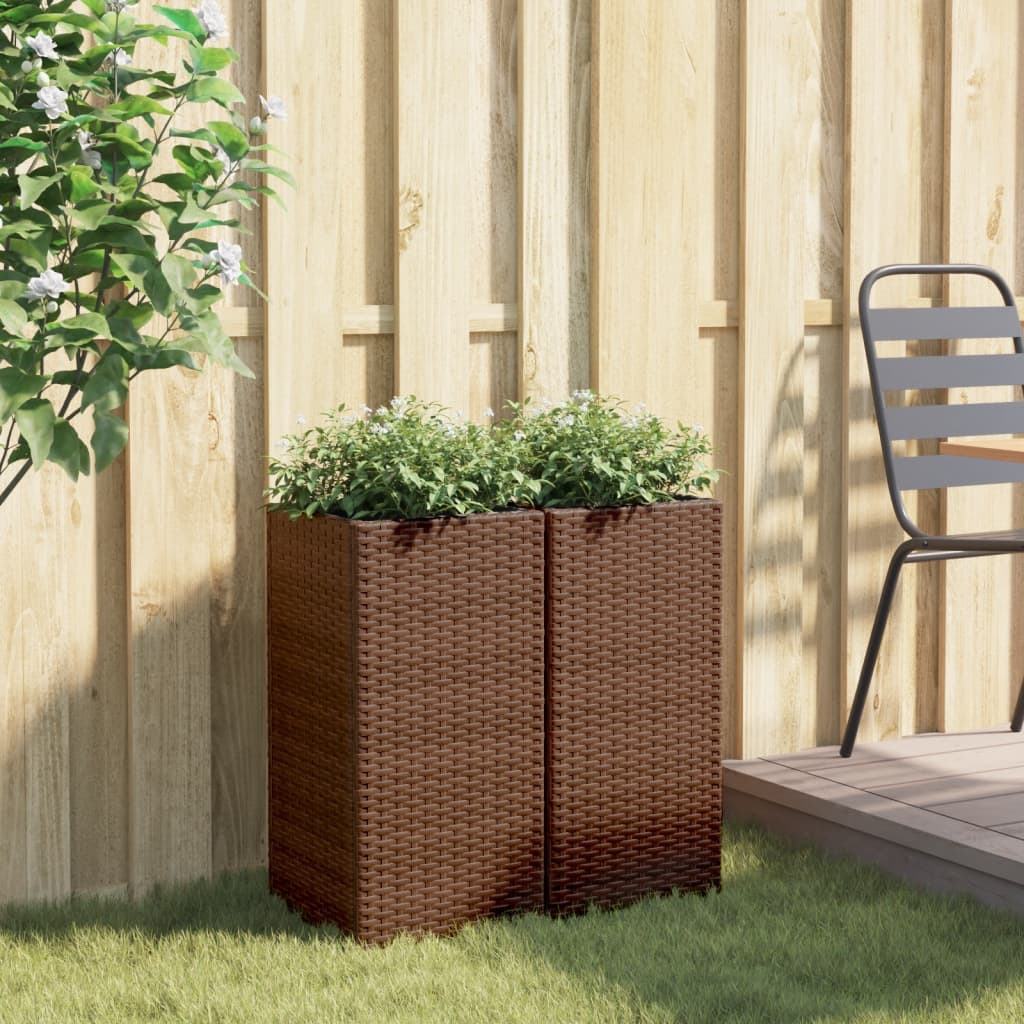 Vidaxl plantenbakken 2 st 30x30x60 cm poly rattan bruin