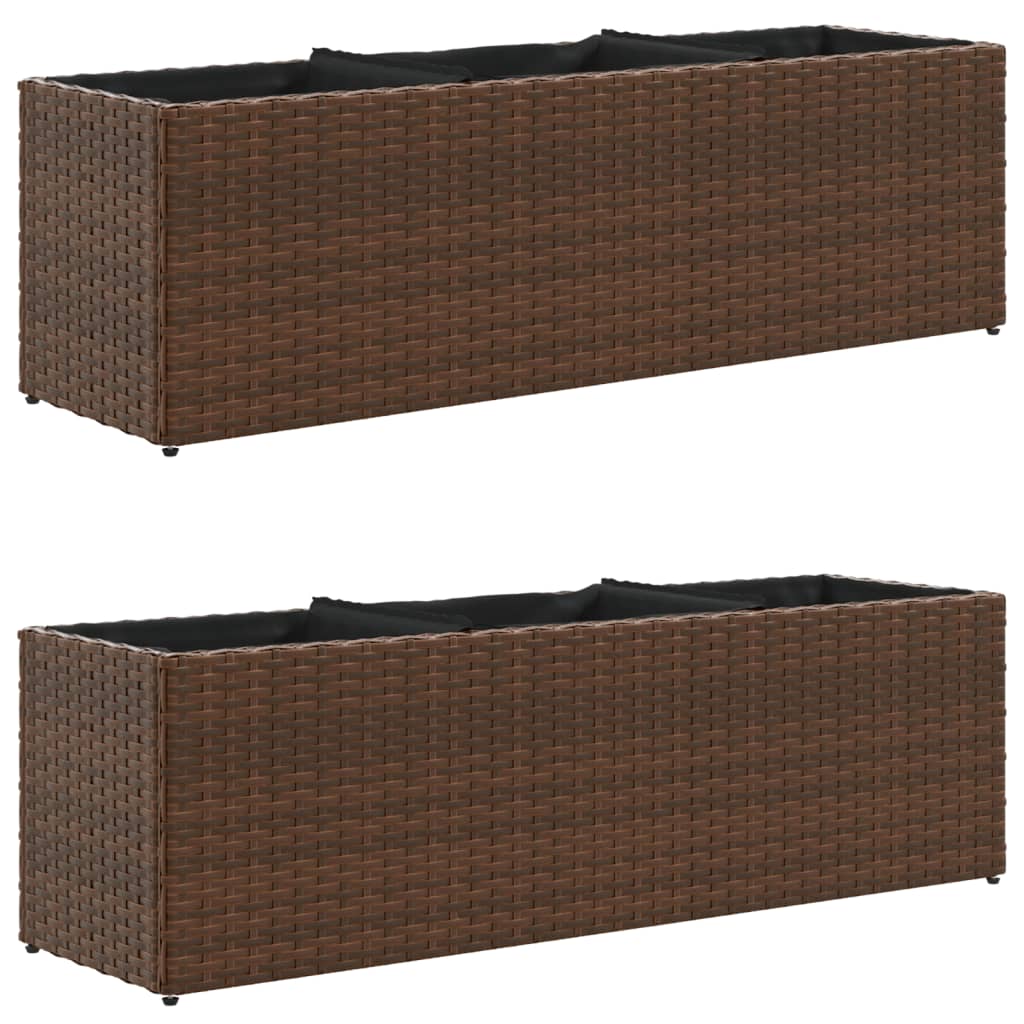 VidaXL Plantenbakken met 3 potten 2 st 105x30x32 cm poly rattan bruin