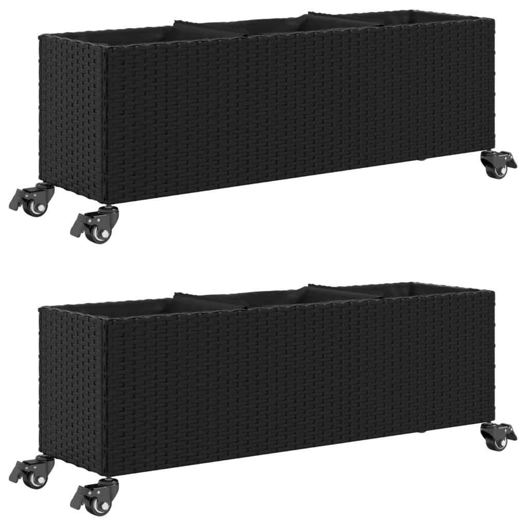 Vidaxl plantenbakken met wielen 2 st 107x32x38 cm poly rattan zwart