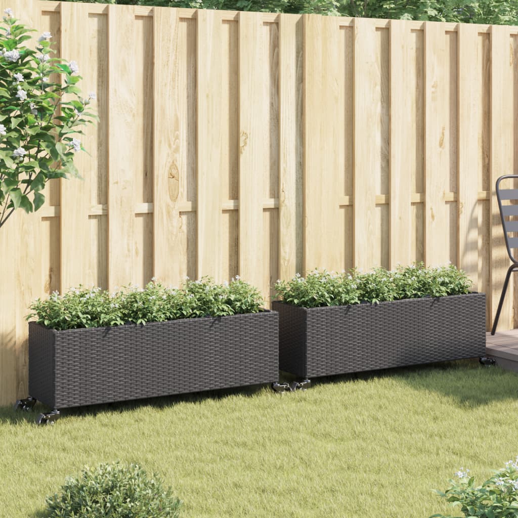 Vidaxl plantenbakken met wielen 2 st 107x32x38 cm poly rattan zwart