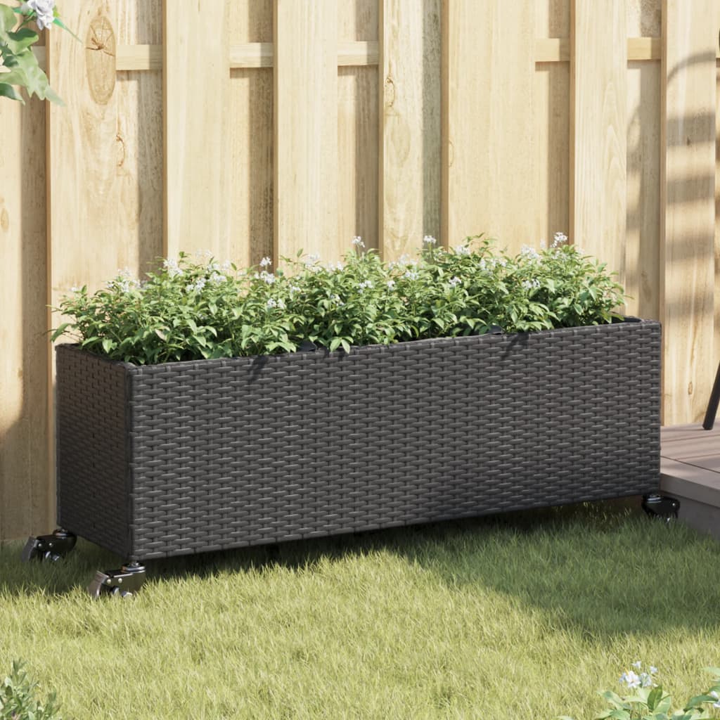 Vidaxl plantenbakken met wielen 2 st 107x32x38 cm poly rattan zwart