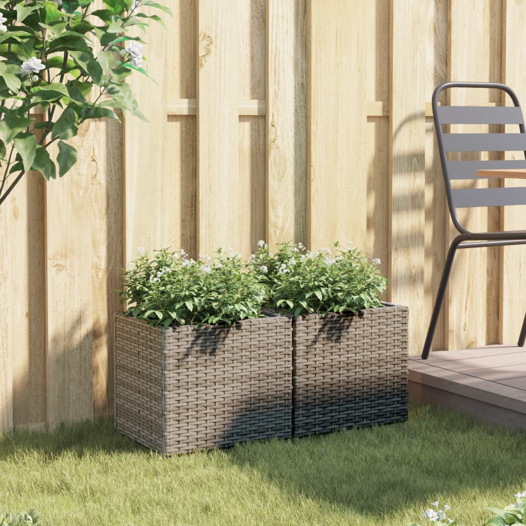 VidaXL Plantenbakken 2 st 36x30x32 cm poly rattan grijs