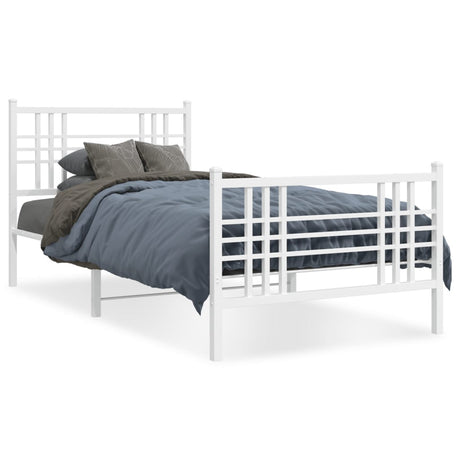Vidaxl bedframe met hoofd- en voeteneinde metaal wit 90x190 cm