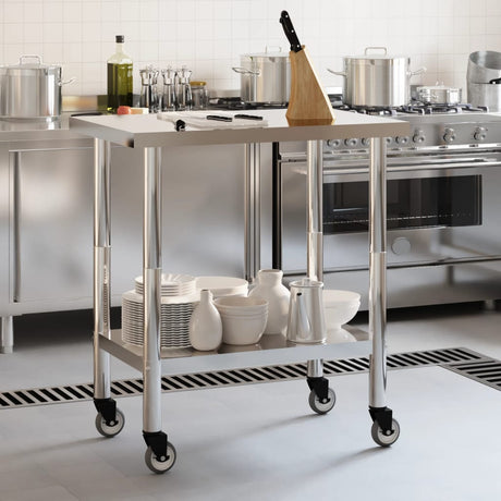 Vidaxl keukenwerktafel met wielen 82,5x55x85 cm roestvrij staal