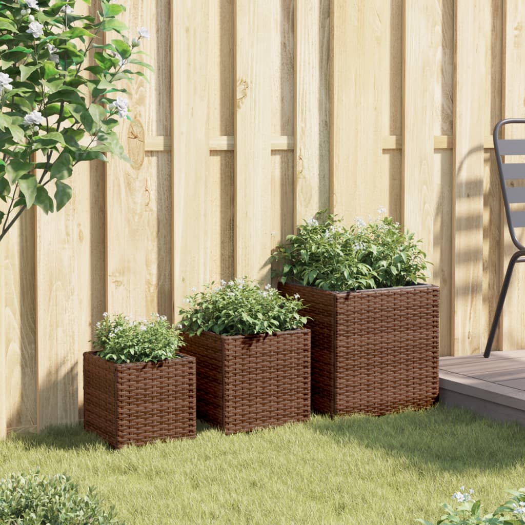 Vidaxl plantenbakken 3 st poly rattan bruin