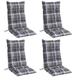 Vidaxl stoelkussens 4 st hoge rug ruitpatroon oxford stof grijs