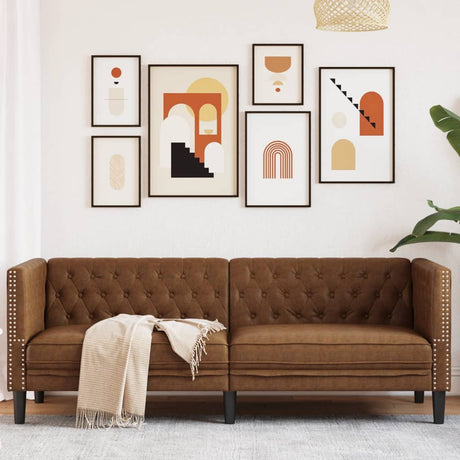 Vidaxl driezitsbank chesterfield-stijl kunstsuède bruin