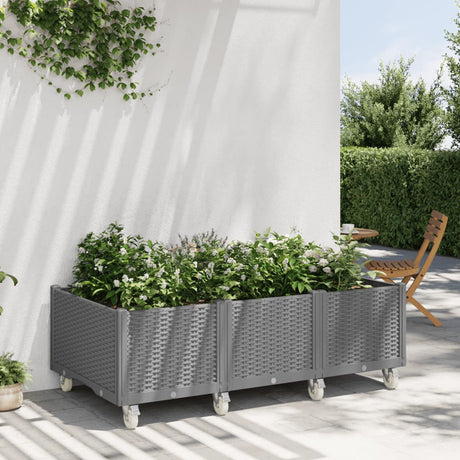 Vidaxl plantenbak met wielen 150x80x54 cm polypropeen lichtgrijs