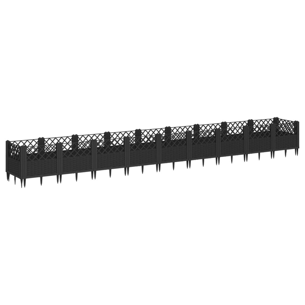 Vidaxl plantenbak met pinnen 363,5x43,5x43,5 cm polypropeen zwart
