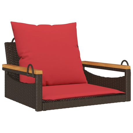 Vidaxl schommelbank met kussens 63x62x40 cm poly rattan bruin
