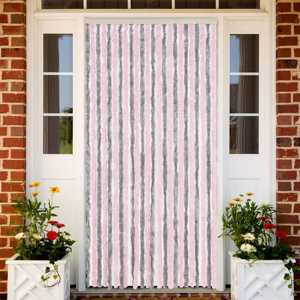 Vidaxl vliegengordijn 100x200 cm chenille zilvergrijs en roze