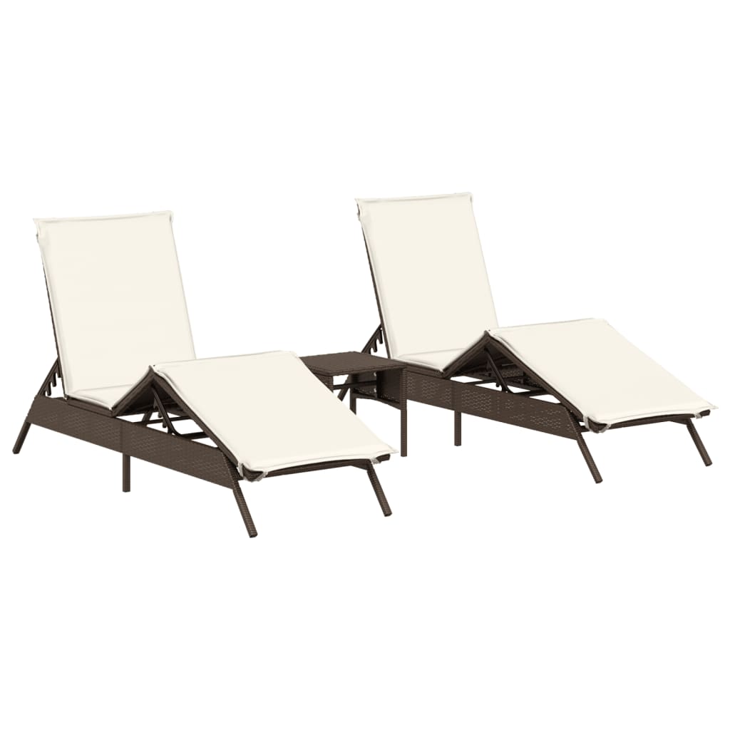 Vidaxl ligstoelen 2 st met tafel poly rattan bruin