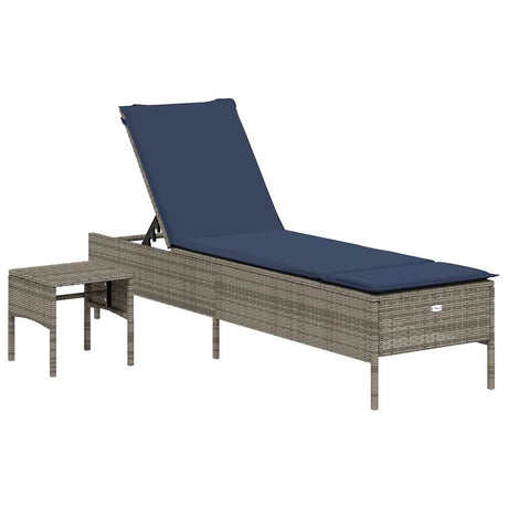 Vidaxl ligstoel met tafel en kussen, grijs polyrotan