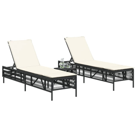 Vidaxl ligbedden 2 st met tafel poly rattan zwart