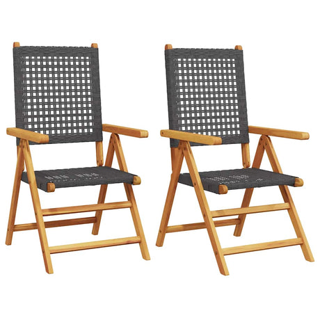 Vidaxl opklapbare stoelen, 2 stuks, zwart, massief acaciahout en polyrotan.