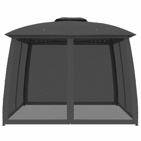 Vidaxl prieel met gaaswanden en dubbel dak 2,93x2,93 m staal antraciet