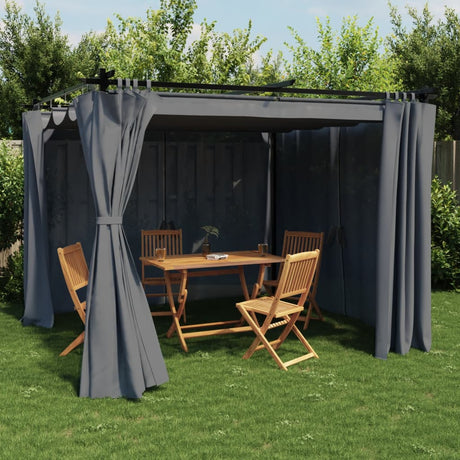 Vidaxl prieel met gordijnen 3x3 m staal antracietkleurig
