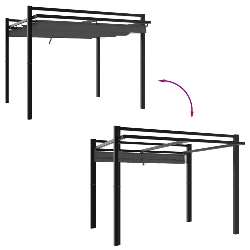 VidaXL Prieel met uittrekbaar dak 3x3 m aluminium antracietkleurig