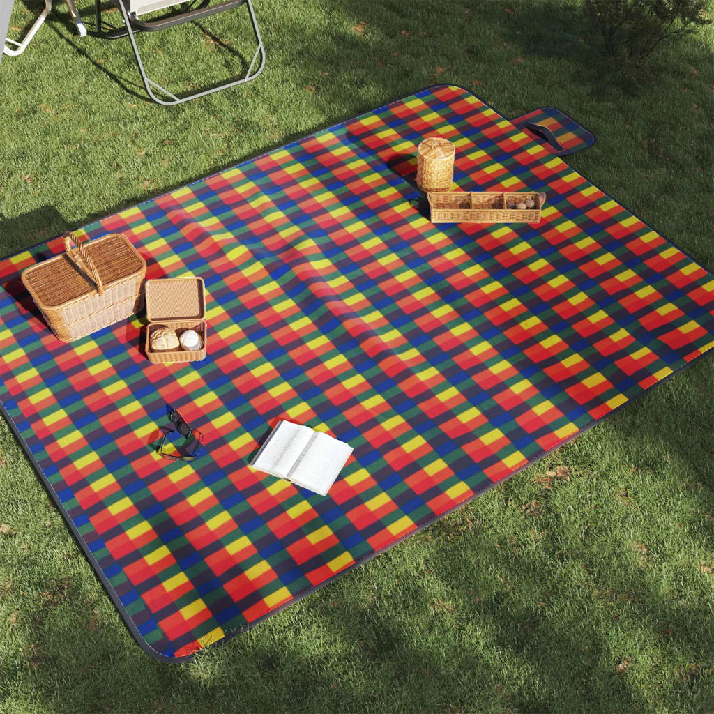 Vidaxl picknickkleed opvouwbaar geruit 200x150 cm fluweel meerkleurig