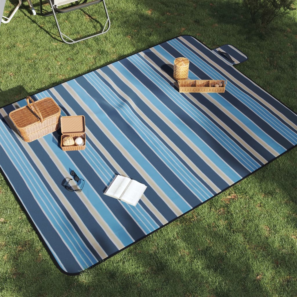 Vidaxl picknickkleed opvouwbaar gestreept 200x150 cm fluweel blauw wit